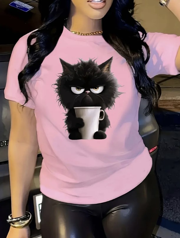 Camiseta casual con estampado de gato