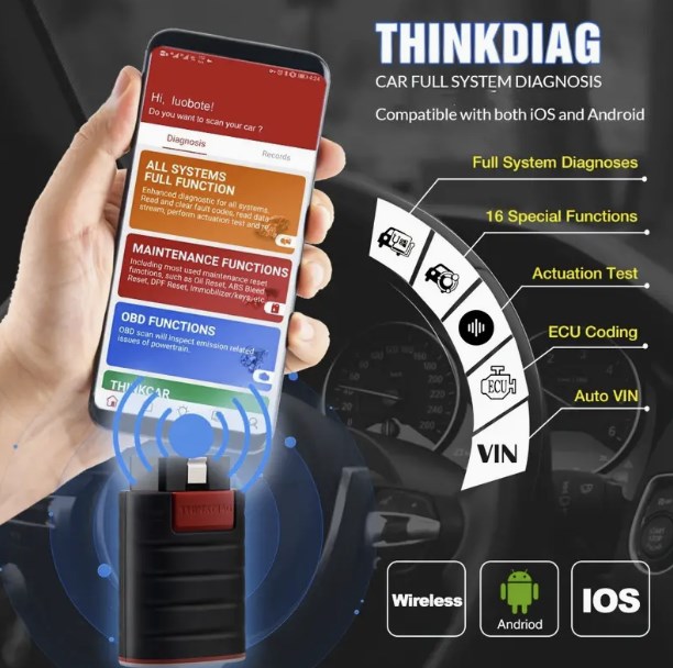 Escaner Profesional THINKCAR THINKDIAG OBD2 para todos los sistemas, herramienta de diagnóstico de automóvil, codificación de ECU, 16 servicios de reinicio