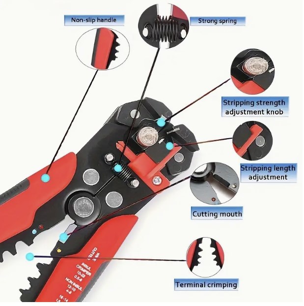 Alicates pelacables para electricistas, pelacables automático, herramienta de pelado multifuncional 3 en 1 autoajustable