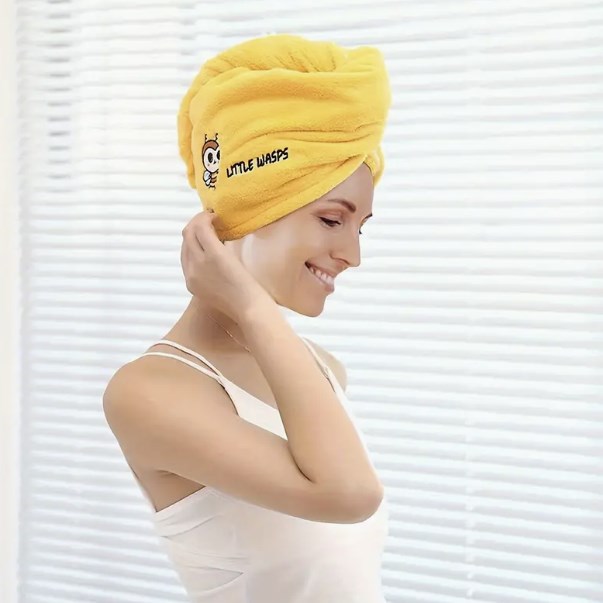 Toalla Para El Cabello Con Botón, Gorro Suave Para Secar El Cabello