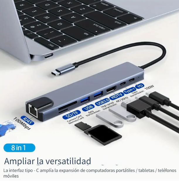 Adaptador 8 en 1 tipo C