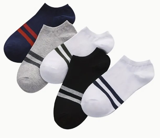 5 pares de calcetines invisibles de rayas para hombre, calcetines casuales suaves y elásticos transpirables de color sólido, primavera y verano