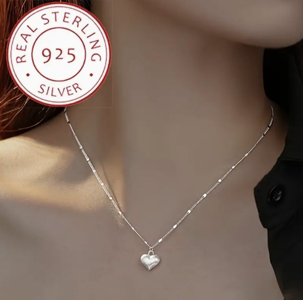 Collar Minimalista Con Colgante De Corazón De Amor Cepillado De Plata Esterlina 925